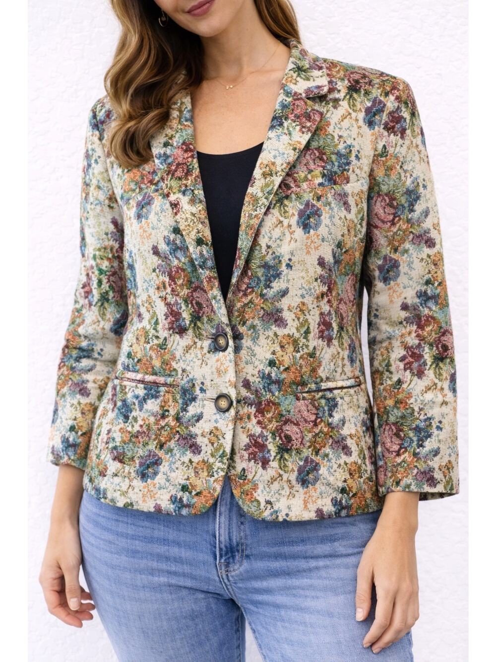 GARNET HILL Floral Tapestry Blazer Jacket Cottagecore Textured Woven | Size 16